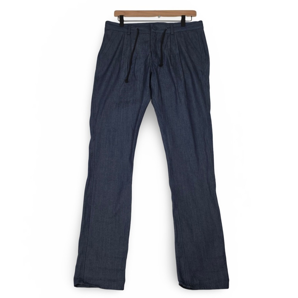 Assembly New York Mens 32 Blue Pleated Drawstring Chambray Trouser Pants Bottoms